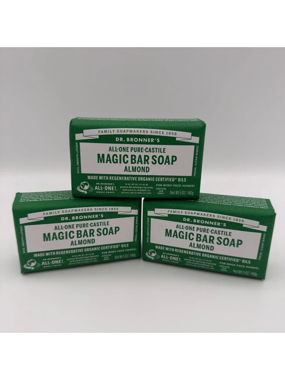 DR. BRONNER'S All-One HEMP Pure-Castile Magic Bar Soap Almond 5oz/140g 3-Pack